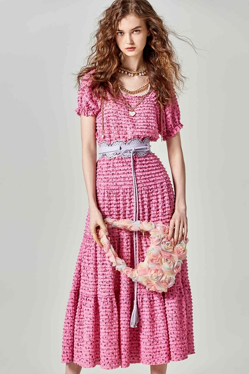 仙客萊粉蕾絲長裙,蕾絲裙