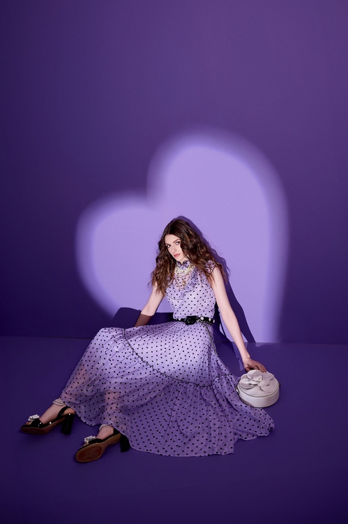 紫花西番蓮色愛心長裙,網裙