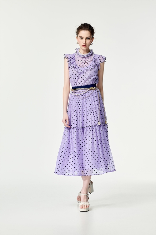 紫花西番蓮色愛心長裙,網裙