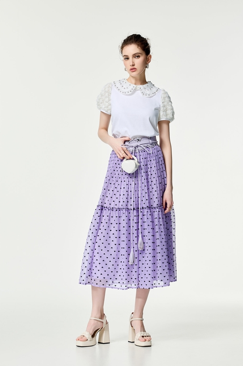 紫花西番蓮色愛心長裙,網裙