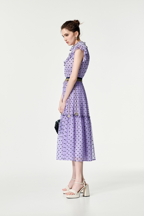 紫花西番蓮色愛心長裙,網裙