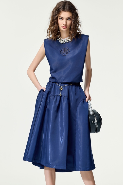 日蝕藍色復古宮廷風長裙,網裙