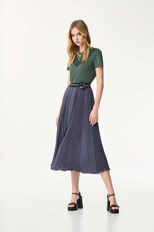 港霧灰魚鱗褶壓褶長裙,百摺裙