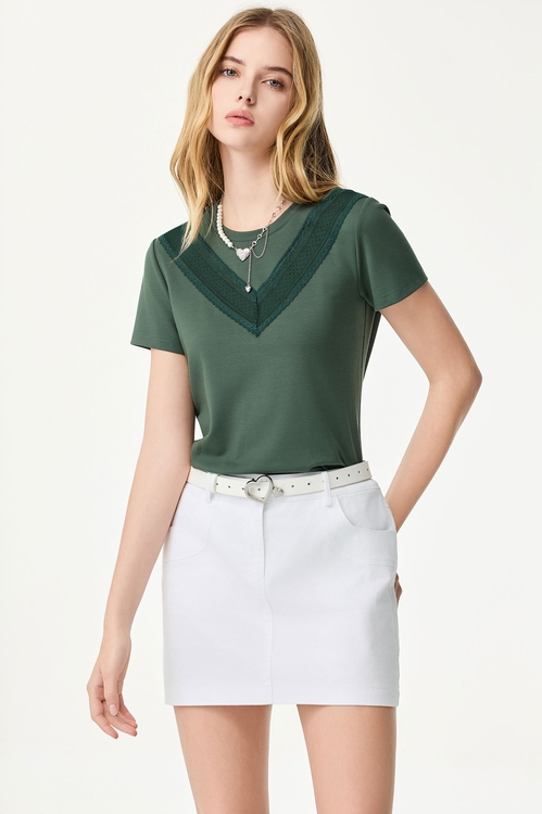 白色類牛仔貼蕾絲短裙,蕾絲裙