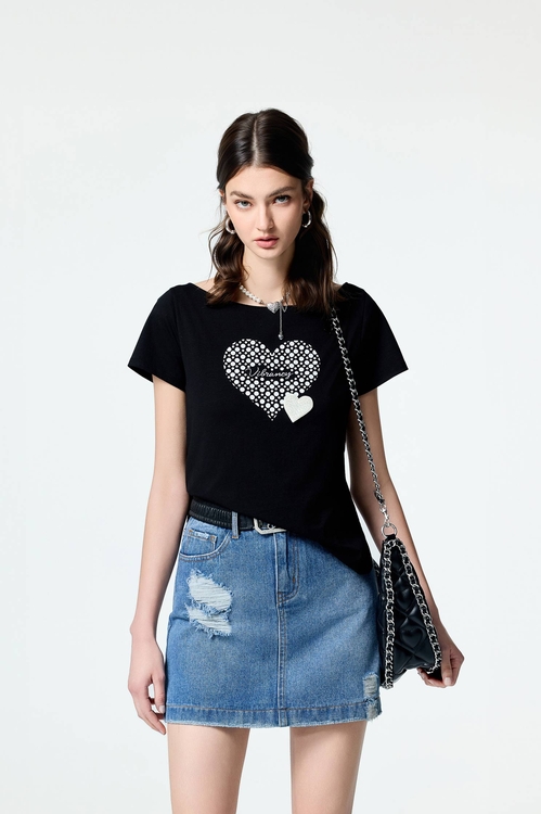 後口袋繡花牛仔短裙,牛仔裙