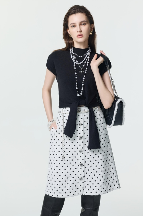 經典小波點印花膝上小Ａ裙,波點