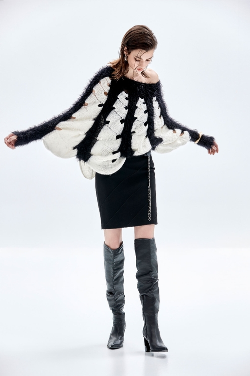 線條刺繡合身裙,窄裙