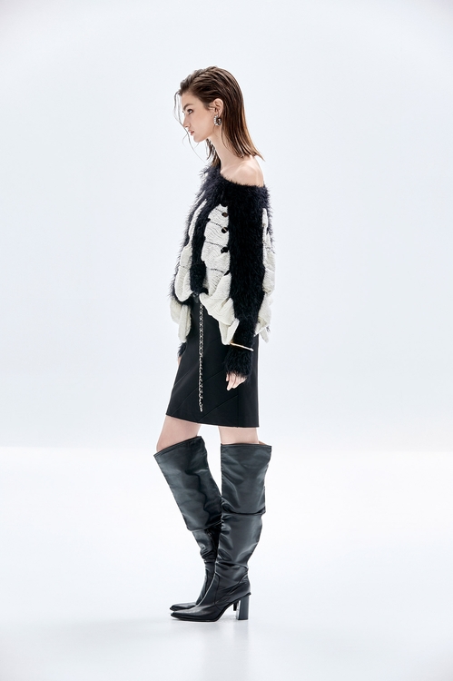 線條刺繡合身裙,窄裙