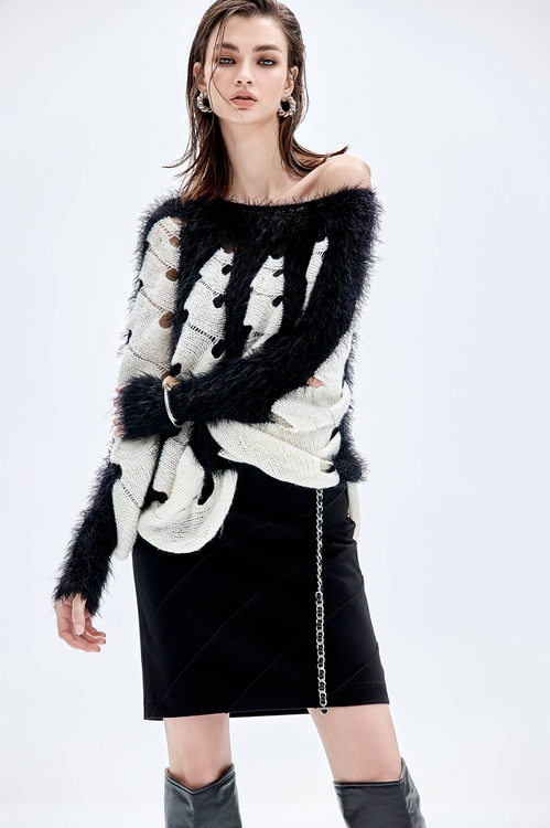 線條刺繡合身裙,窄裙