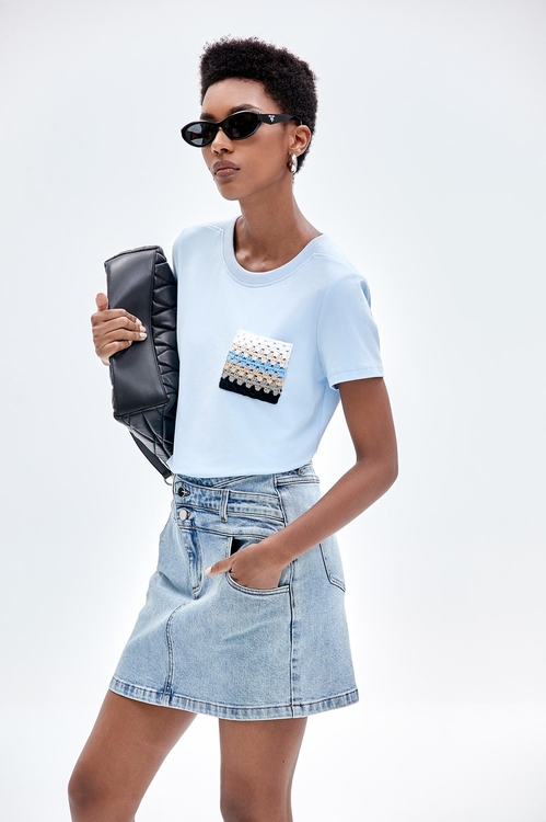 雙層腰頭牛仔短裙,牛仔短裙