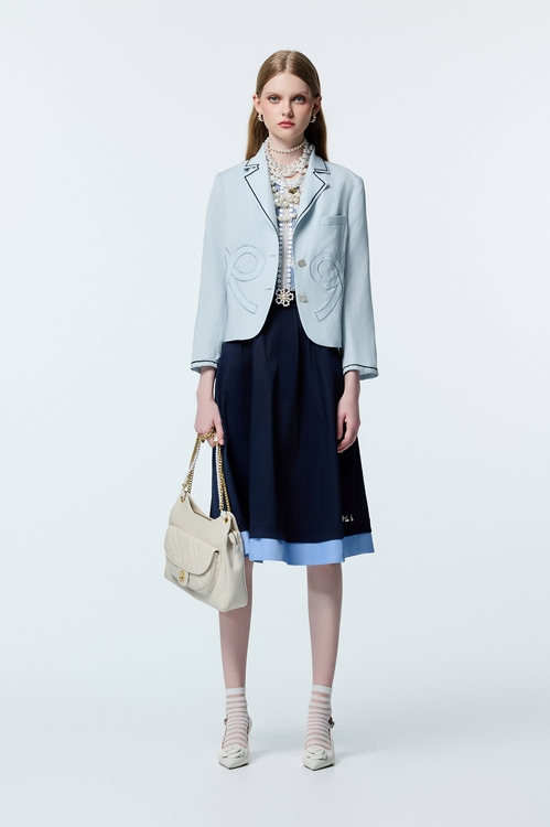 水手藍配色造型中長裙,A字裙