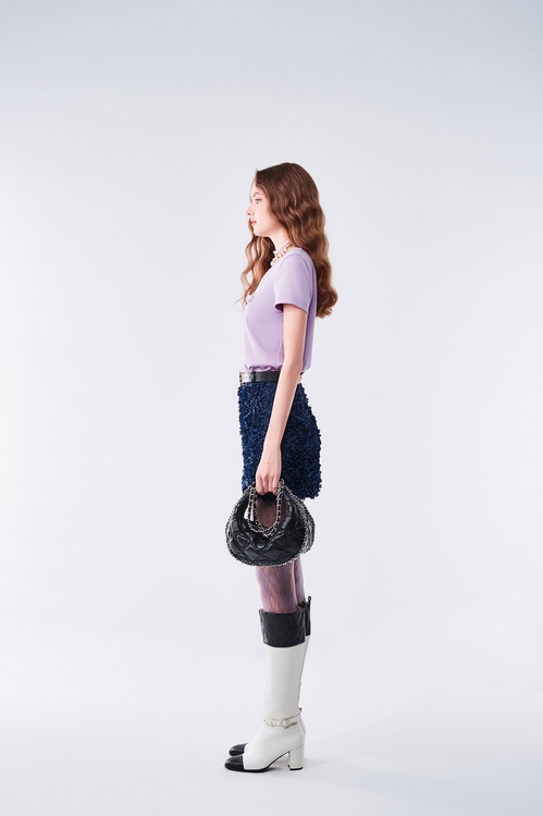 日式紫色光色雷射花短裙,窄裙