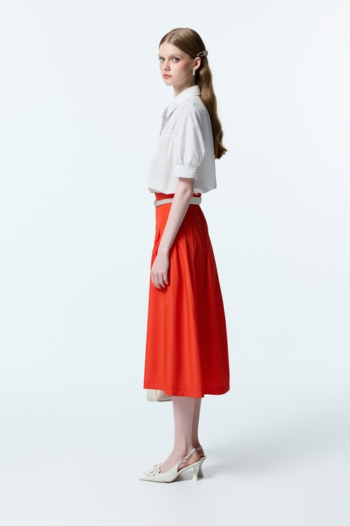 螢光耀火色綴摺飾長裙,,螢光耀火色綴摺飾長裙,時髦成套搭配,秋冬穿搭,約會特輯,長裙