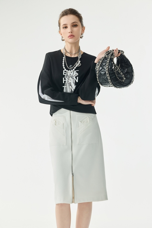 玫瑰花口袋窄裙,白色裙子