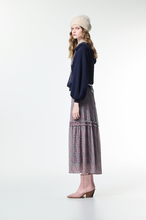 夏日花園印花長裙,網裙