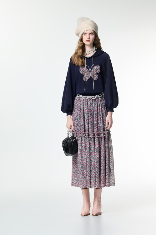 夏日花園印花長裙,網裙