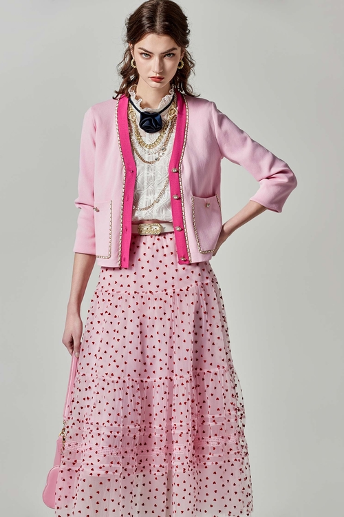 綴愛心植絨網紗裙,紗裙