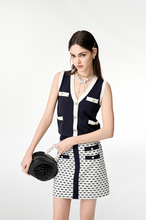 偽針織彈性短裙,白色裙子