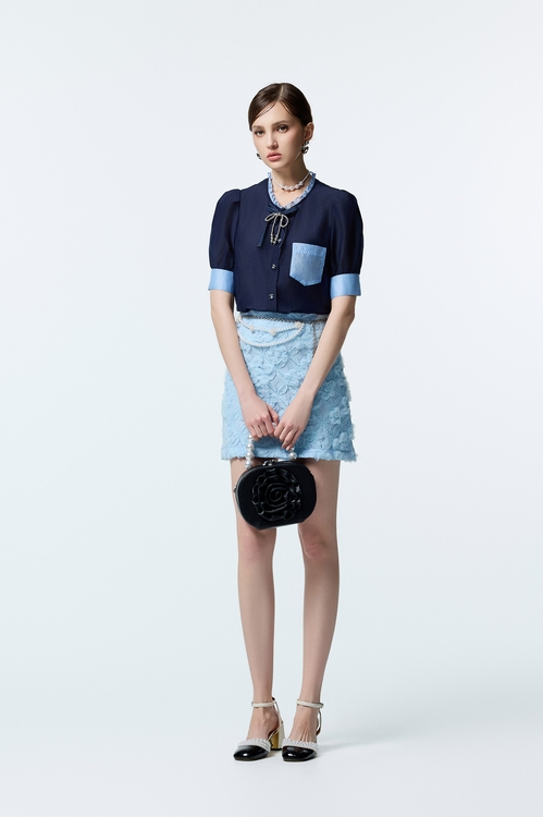 氣質抽皺立體花短裙,窄裙