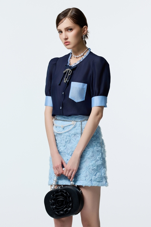 氣質抽皺立體花短裙,窄裙