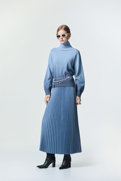 珍珠藍復古洗水百褶裙,百摺裙