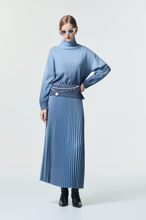 珍珠藍復古洗水百褶裙,百摺裙