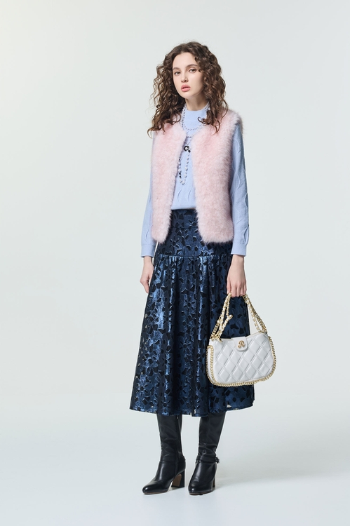 光澤感壓花中長裙,長裙