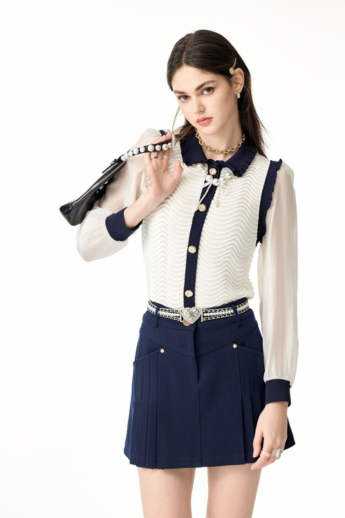 暮色藍摺飾短裙,百摺裙