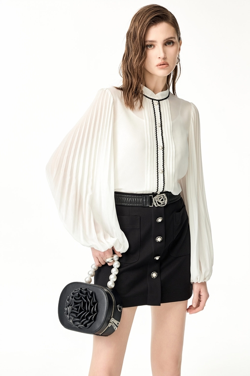 極致黑珍珠釦短裙,黑色裙子