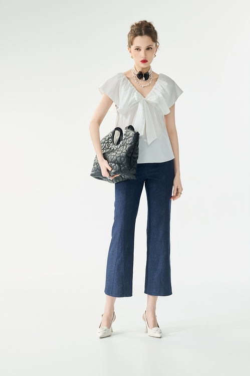 溫室花園壓花九分直筒褲,褲子,褲子