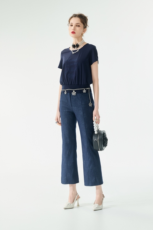 溫室花園壓花九分直筒褲,褲子,褲子