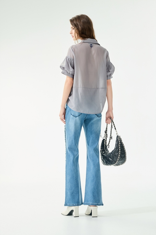 顯瘦切割線牛仔喇叭褲,春夏穿搭