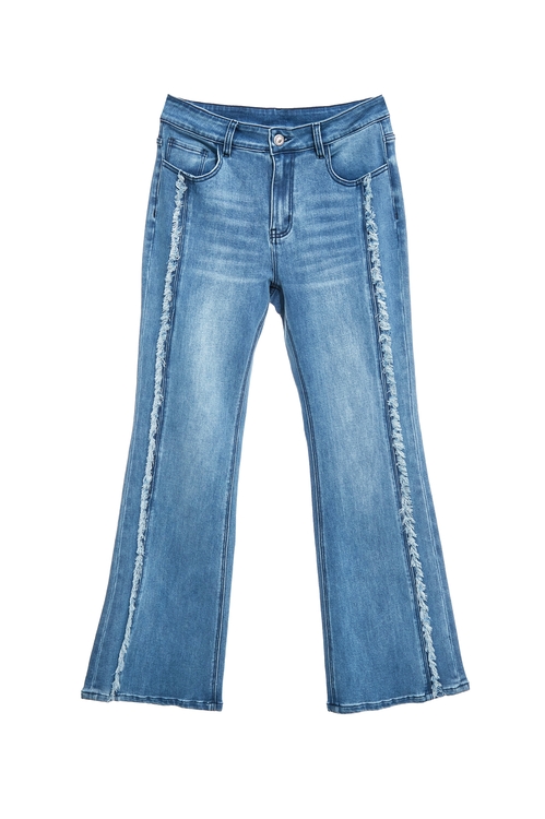 顯瘦切割線牛仔喇叭褲,春夏穿搭