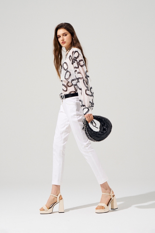 雪白鎖鍊工藝八分窄管褲,窄管褲,褲子