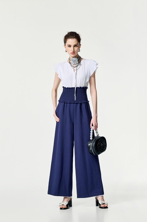 日蝕藍色配色連身長褲,連身褲