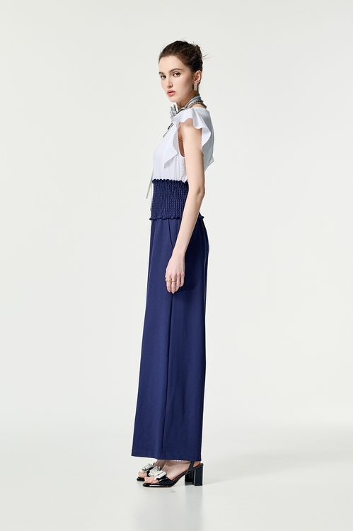 日蝕藍色配色連身長褲,連身褲