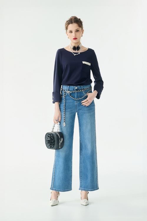 綴卯釘帥氣牛仔寬褲,牛仔,丹寧