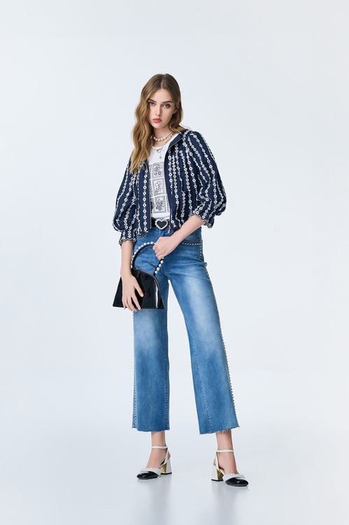 綴卯釘帥氣牛仔寬褲,牛仔,丹寧