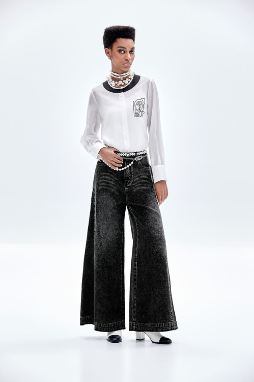 珍珠腰帶牛仔長褲,褲子