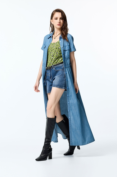 不對稱剪接造型牛仔短褲,牛仔短褲