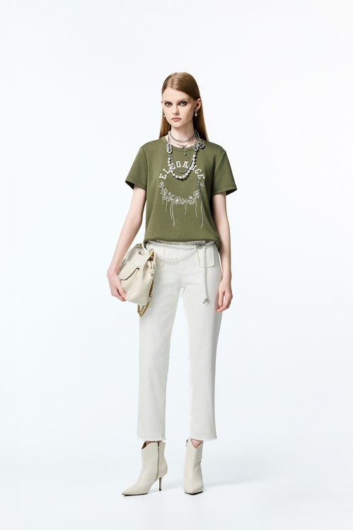 白奎色珍珠口袋牛仔褲,白色褲子