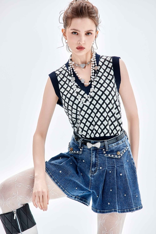 牛仔溜冰短褲裙,百褶短裙