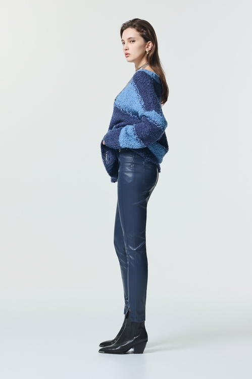 午夜藍仿皮革合身褲,窄管褲,褲子