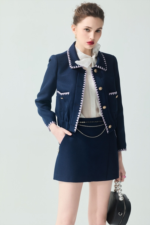 銀河丁香紫刺繡邊短褲,時髦成套搭配