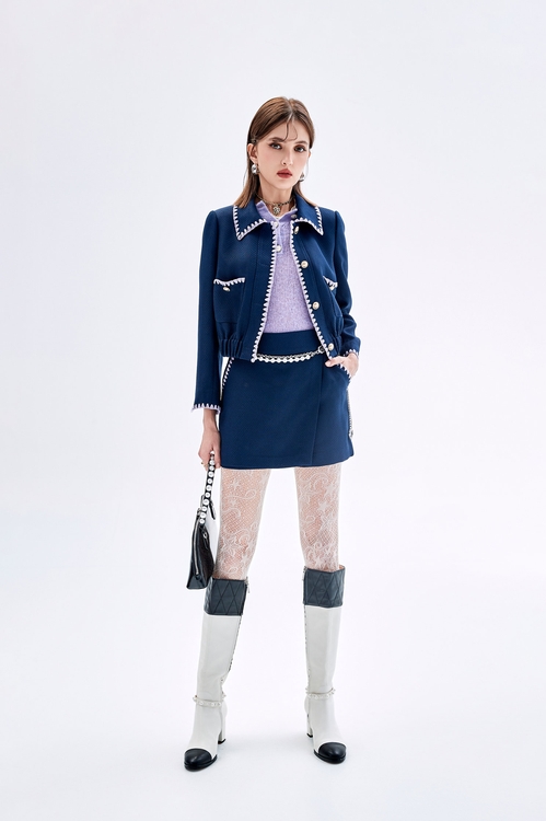 銀河丁香紫刺繡邊短褲,時髦成套搭配