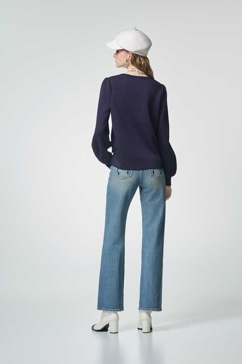 愛心刺繡造型口袋牛仔褲,牛仔褲