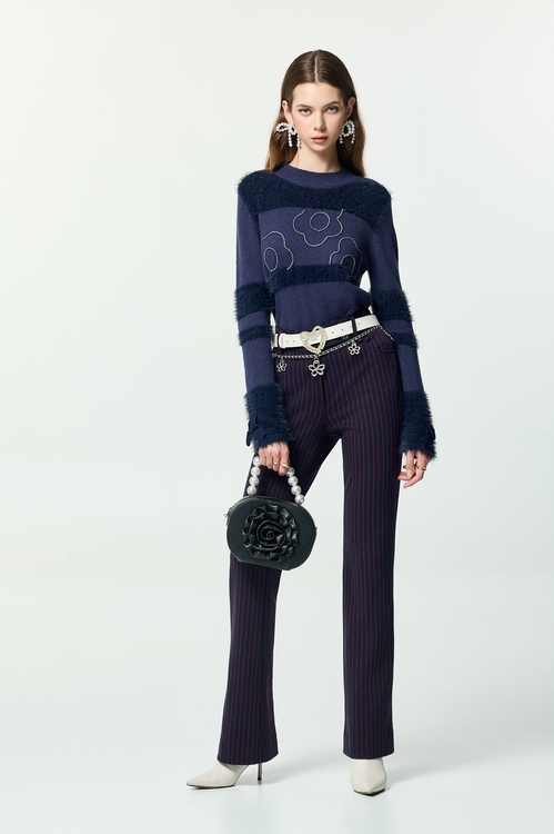 火焰色條紋喇叭長褲,褲子,褲子