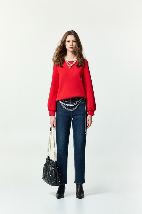 五彩鑽飾口袋牛仔合身褲,窄管褲,褲子