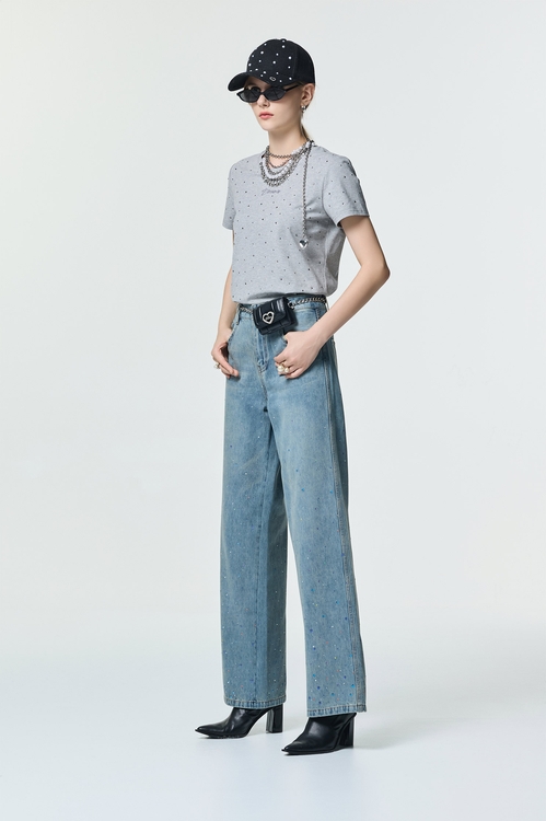 閃光五彩點點牛仔寬褲,褲子,褲子