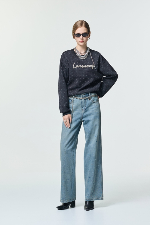 閃光五彩點點牛仔寬褲,褲子,褲子